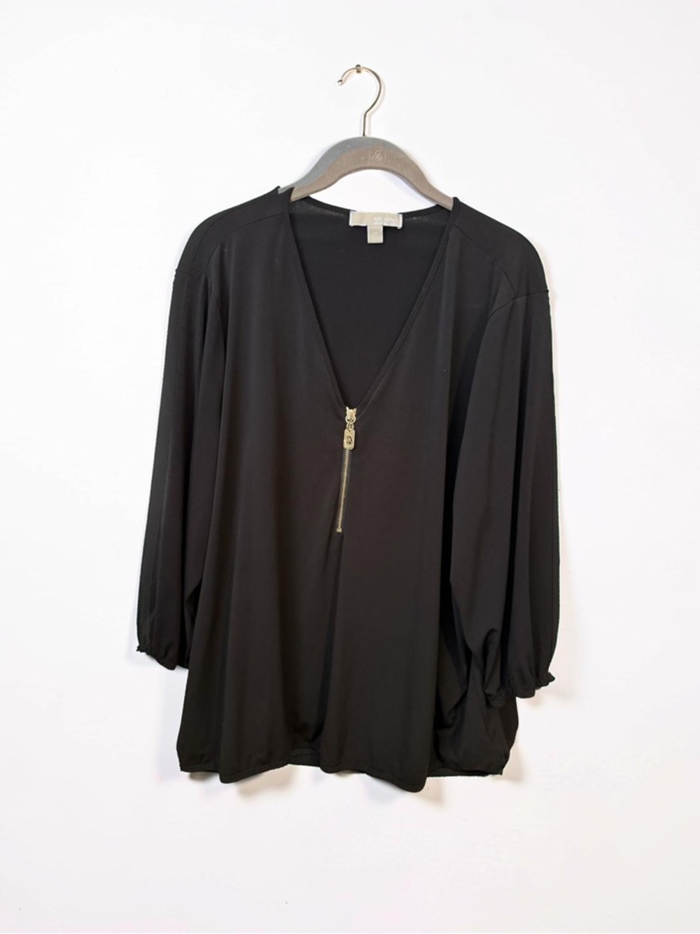 Michael Kors Black V-Neck Zip Pullover Blouse